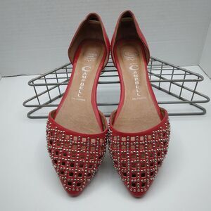 Jeffrey Campbell Ibiza Studded D'Orsay Flats Women's Sz 8 Red Pointed Toe Shoes